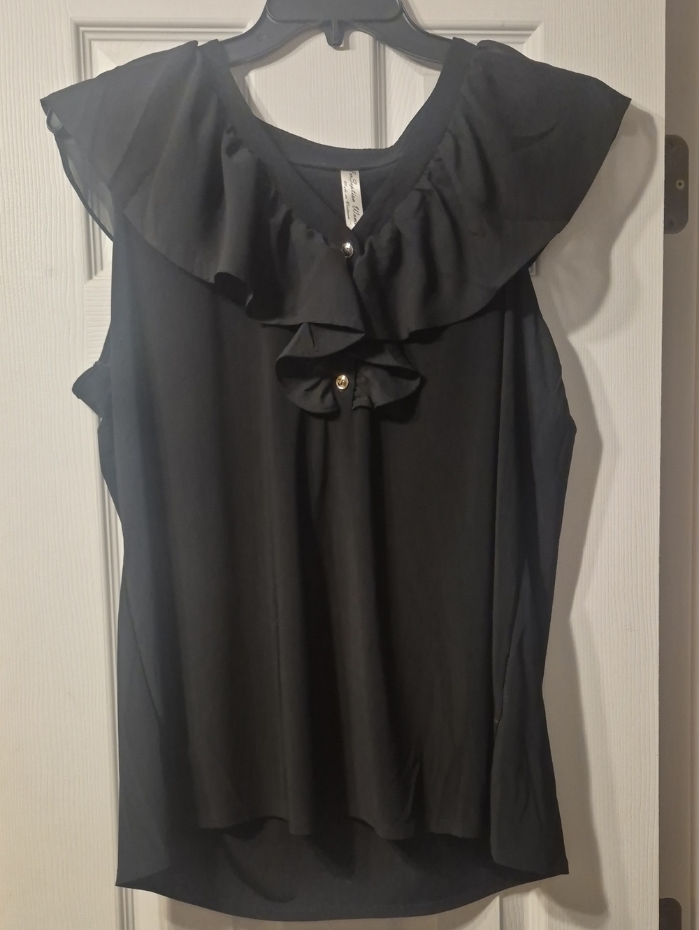 Perseption Black Ruffle-Trim Sleeveless Camisole